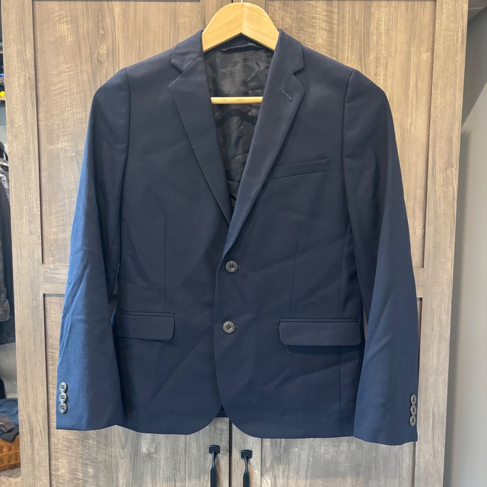 Nordstrom Boys Navy Blue Wool Blend Blazer Jacket Size 14 Formal Sport Coat